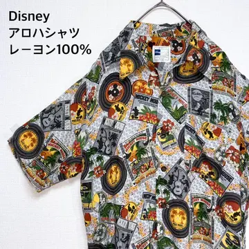 Disney 알로하 셔츠 미키 레코드 올 패턴 S 사이즈 레이온 100%