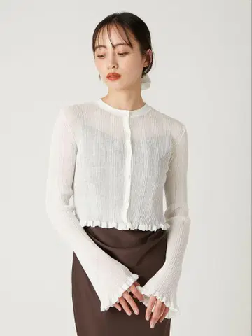 FRAY ID 드라이 터치 세미 시어 가디건 새상품 화이트 숏 기장