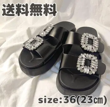 [새상품] 비쥬 샌들 통굽 샌들 인조 가죽 블랙 23cm