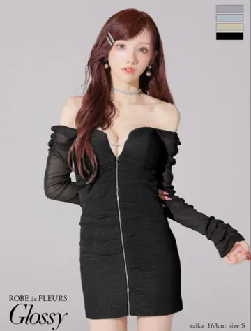ROBE de FLEURS Glossy 블랙 드레스 S 사이즈