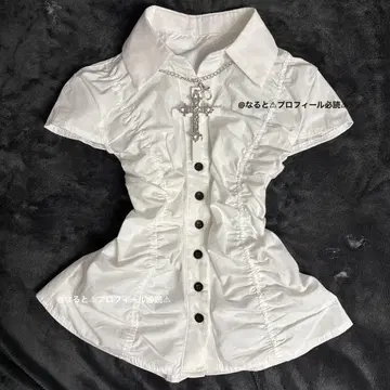 00s darkcore 셔츠 발레코어 호라게 개더 블랙 버튼