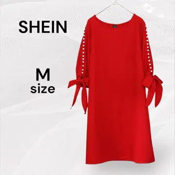 SHEIN 빨간색 미니 원피스 볼륨 슬리브 펄 M 사이즈 반팔