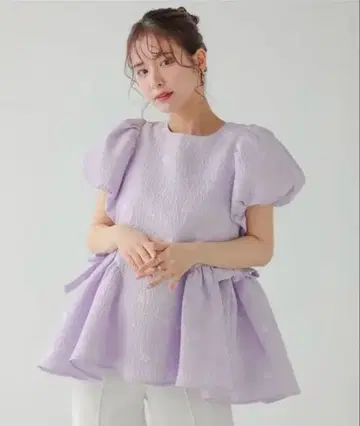 완판 fitmore 플라워 수플레 자카드 상의 퍼프 슬리브 튜닉