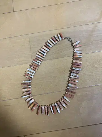 쉘 조개 빈티지 목걸이 약 42cm 핑크 계열