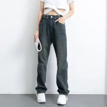 미니미니스토어 하이웨스트 와이드 데님 팬츠 한국 빈티지풍 L