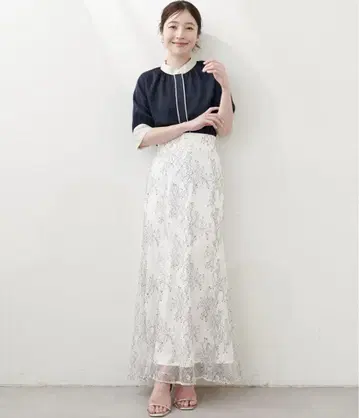 natural couture 길이 조절 배색 레이스 스커트 꽃무늬