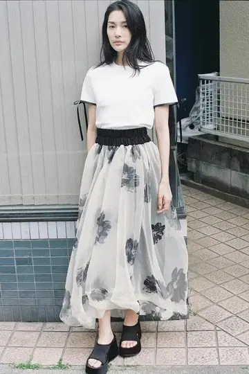 새상품 자라 프린트 패턴 오간자 원피스 S