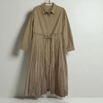 레이빔즈 베이지 셔츠 원피스 플리츠 프리 사이즈