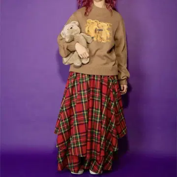 새상품급 캔디스트리퍼 SWOON CHECK LONG 스커트 레드 M