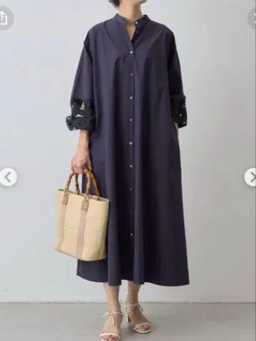 비어즐리 소매 레이스 셔츠 원피스 네이비 1 사이즈