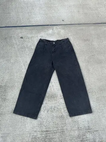 블랙 데님 와이드 레그 팬츠