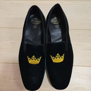 Church's 벨로아 슬립온 블랙 그린 왕관 자수 26.5cm