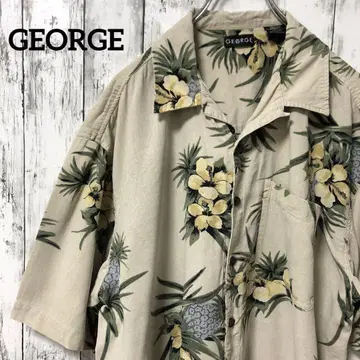 C2222 GEORGE 알로하 셔츠 실크 베이지 하이비스커스 오픈 카라