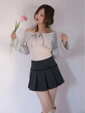 앤드메리 미우 플리츠 스커트 회색/M