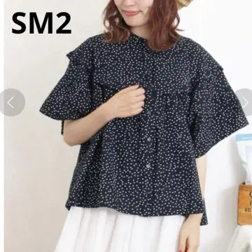 SM2 도트 프릴 블라우스 물방울 블랙 린넨