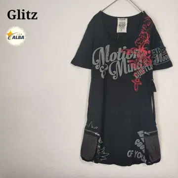 Glitz 그릿츠 티셔츠 해골 자수 스컬 롱 기장 블랙 검정 M