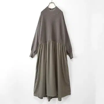 새상품급 퓨어세신 니트 도킹 원피스 볼륨 소매 넉넉한 핏 그레이
