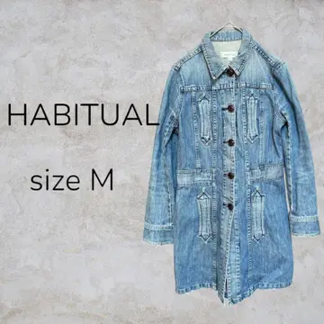 HABITUAL 원피스 데님 빈티지 워시 가공 긴팔 블루