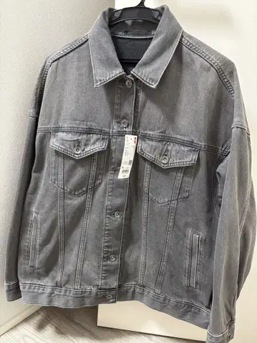 [정가 ₩4,990] 유니클로 데님 오버사이즈 자켓 그레이 XL