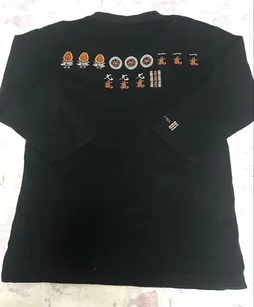 마작 자수 블랙 티셔츠 7부 기장 6부 기장