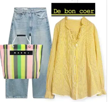 [일본제] De bon coer 프릴 넥 스트라이프 셔츠 블라우스