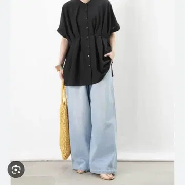 새상품 레이디 랙루카 하이웨스트 와이드 팬츠 색스 블루