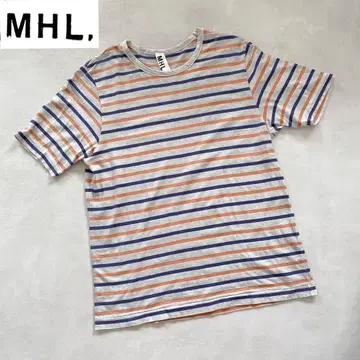 MHL. 보더 티셔츠 M 사이즈 남성용 블루 오렌지 그레이