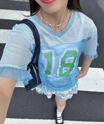 CIAOPANIC 메쉬 넘버링 셔링 Tee