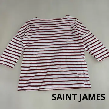 SAINT JAMES 빨흰 보더 5부 소매 티셔츠 보트넥
