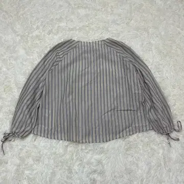 INED 블라우스 스트라이프 큐프라 혼방 소매 리본 내추럴