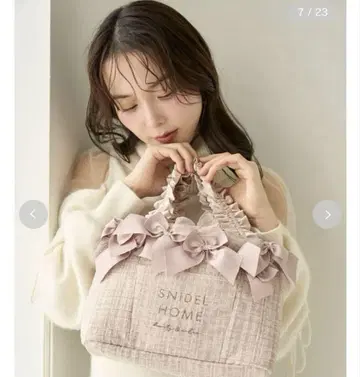 SNIDEL HOME 트위드 리본 백 핑크