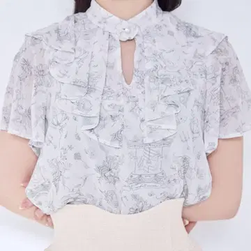 미셸 마카롱 로얄 플뢰르 케이프 블라우스 상의 그레이