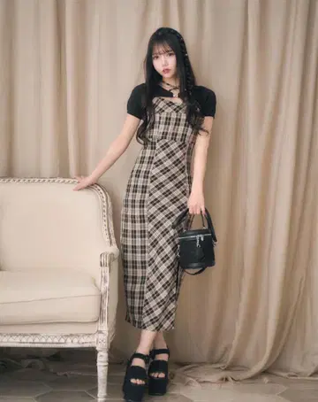 쉘 마카롱 앙상블 체크 원피스 택 포함 새상품 프리 사이즈