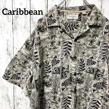 C2226 Caribbean 알로하 셔츠 실크 보타니컬 오픈 카라 해외