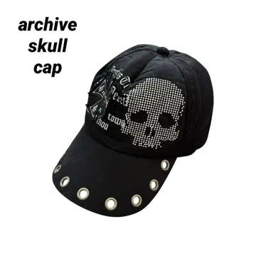 archive punk skull design cap y2k