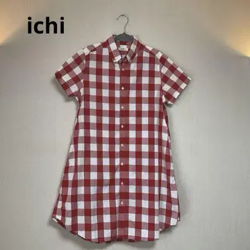 ichi 이치 깅엄 체크 셔츠 원피스 튜닉 면100%