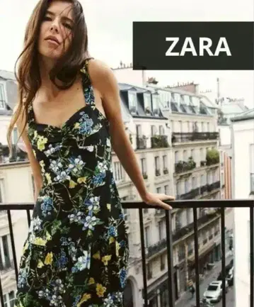 ZARA 플로럴 프린트 원피스 M 플라워 패턴 보태니컬 반팔 슬리브리스