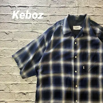 Keboz 케보즈 옴브레 체크 오픈 카라 셔츠 반팔 L 사이즈 블루
