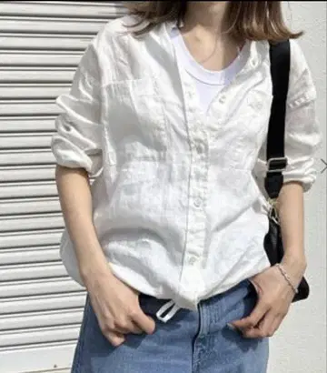 FRAMeWORK 프렌치 린넨 드로스트 셔츠 블랙