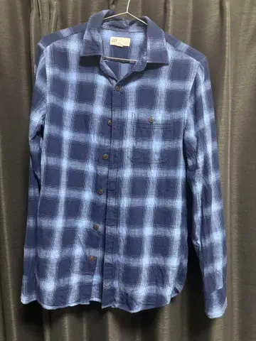 GAP 옴브레 체크 셔츠 네이비 스카이블루