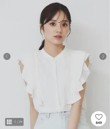 프릴 밴드 카라 블라우스 [세탁기 사용 가능/다림질 필요 없음]