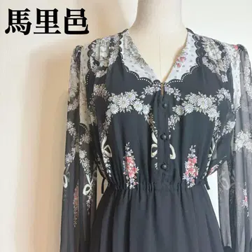 마리무라 마리무라 꽃무늬 롱 원피스 쉬폰 긴팔 리본 무늬 레트로 9