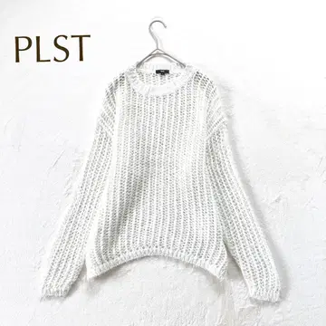 플라스테 시스루 니트 넉넉한 실루엣 (M) 화이트 코튼 혼방