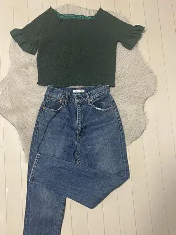 moussy 스트레이트 데님 프릴 소매 상의 2매