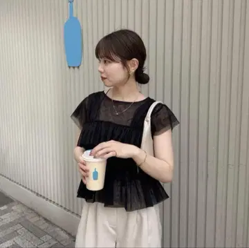 튤 프릴 프렌치 슬리브 상의