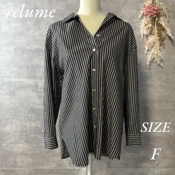relume 긴팔 스트라이프 셔츠 오버 사이즈 루즈한 차콜 그레이