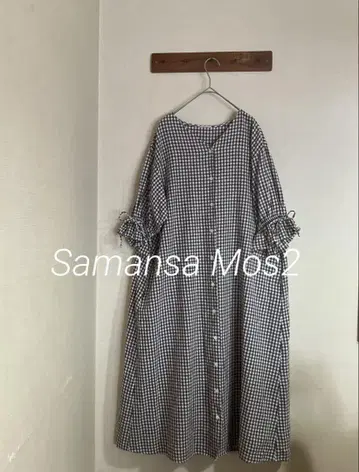 사만사 모스모스 깅엄 체크 캔디 슬리브 원피스 면 린넨 sm2
