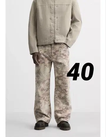 ZARA 대비 프린트 팬츠 데님 페인터 팬츠 밀리터리 40