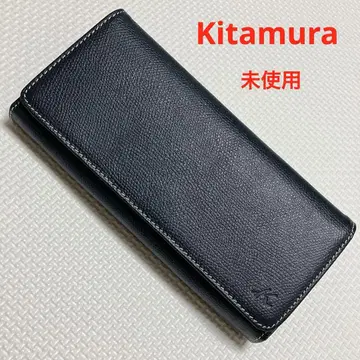 미사용 키타무라 'K' 로고 가죽 장지갑 네이비