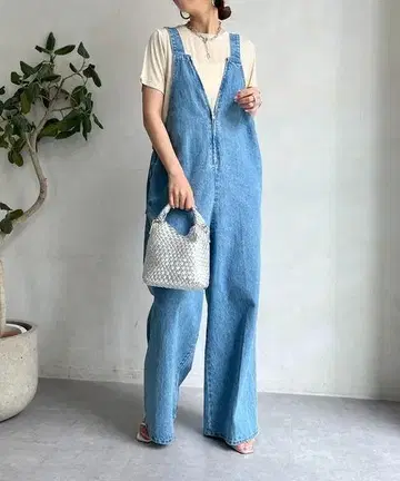 DouDou 데님 프론트 지퍼 살로펫